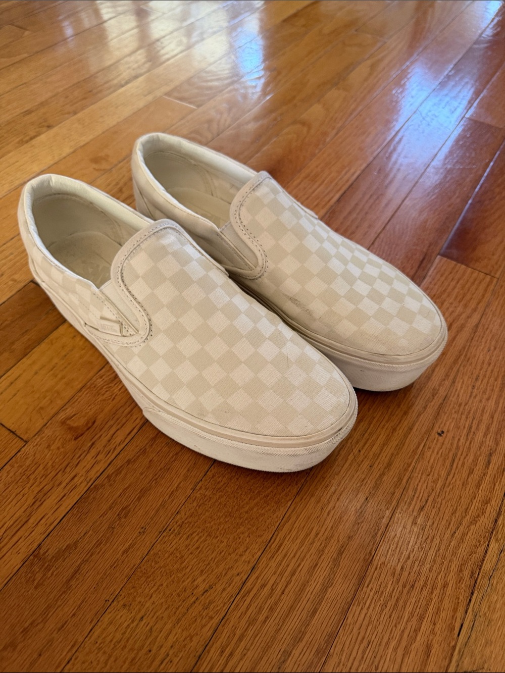 Vans Checkerboard Slip-On Sneakers in Off-White/Cream